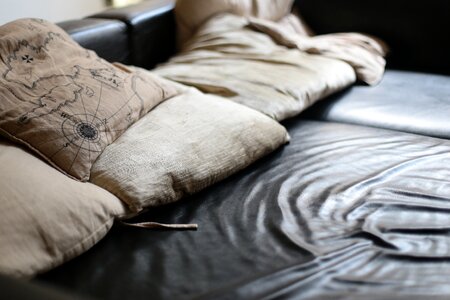 Leather pillows linen