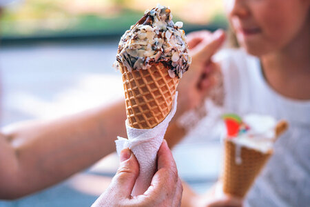 Hand Holding Chocolate Ice Cream Cone photo