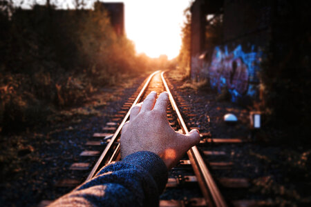 Man on Train Tracks photo