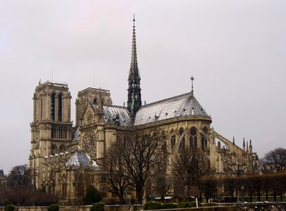 Notre Dame Church in Paris, along Seine River photo