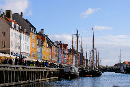 Boats on Copenhagen Canal With Colorful Buildings Behind