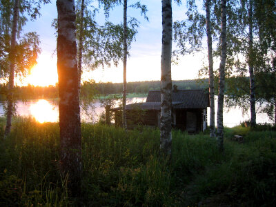 Smoke Sauna at Sunset in Kannonkoski, Finland photo