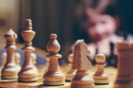 Chess Pieces Photographed on a Chessboard photo