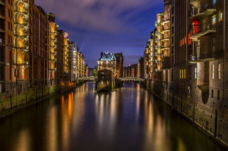 City of Hamburg on the River Elbe at Night photo