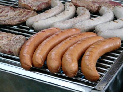 White sausage grill sausage red