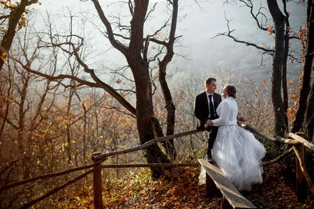 Just Married forest bride photo