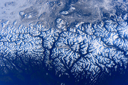 Mountains flyover on the International Space Station in British Columbia, Canada photo