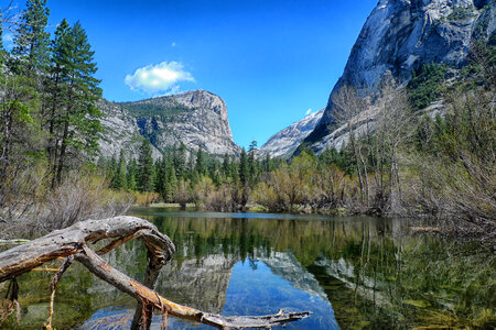 Mirror lake landscape in Yosemite National Park, California photo