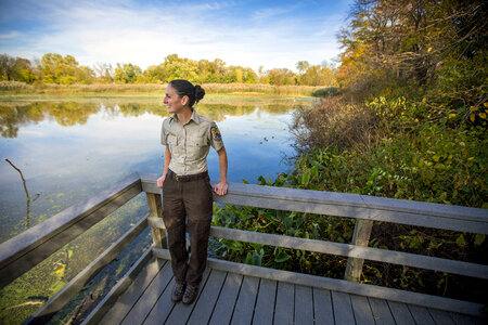 Employee on refuge dock at John Heinz National Wildlife Refuge-1