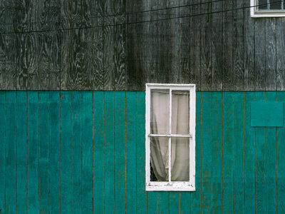 Gray and Turquoise Wooden Wall with Window photo
