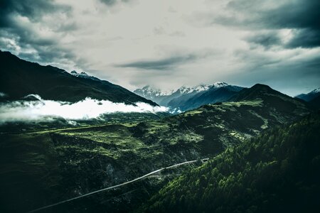 Green Hills Snow Mountain Road Clouds photo