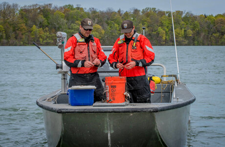 USFWS Fisheries crew in boat preparing for lake sturgeon field work-2