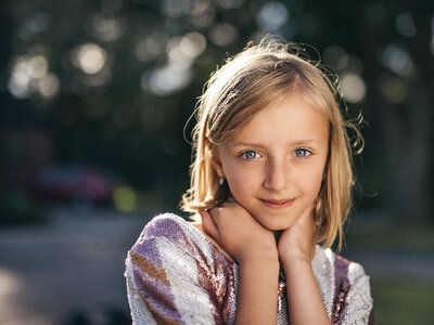 Pretty Smiling Girl Portrait Outdoors photo