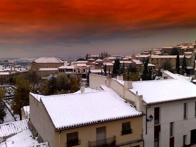 Winter snow rooftops