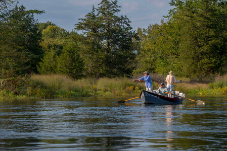Group fly fishing from drift boat on White River-5