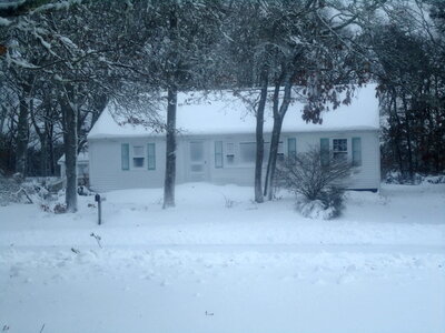 House in snow storm photo
