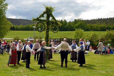 Midsummer maypole folk dancing