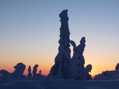 Lapland snow landscape setting sun
