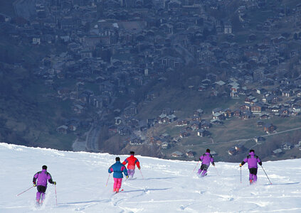 Skiers at mountains photo