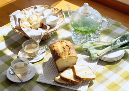 Bread and tea, sliced photo