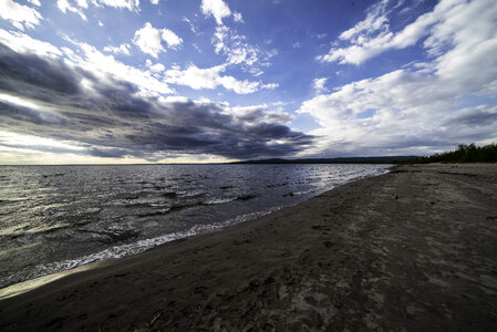 Sandy Shoreline with low clouds at Lesser Slave Lake photo