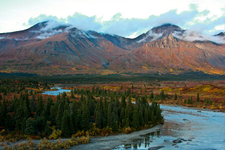 Landscape and fall foilage along the Chilikadrotna River photo