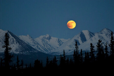 Moon over the Mountains at Denali National Park, Alaska photo