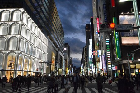 Ginza crossroad at night in Tokyo Japan photo