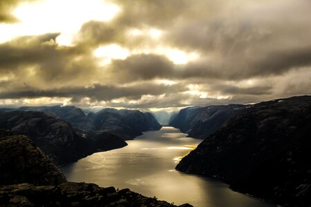Late Afternoon in Cloudy Norway Fjord photo