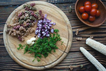 Fusilli Pasta Ingredients Prepared for Cooking photo