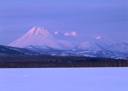 sunset in the winter mountains landscape