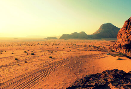 Desert Sand Landscape with rocky hills photo