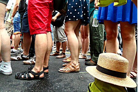 Standing on stand in line wait