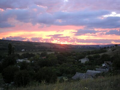 view of traditional Crimea village with sunset photo