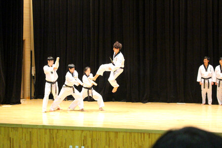 People performing Taekwondo on stage photo