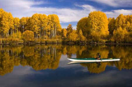 Lake, Kayaker and Landscape in the fall photo