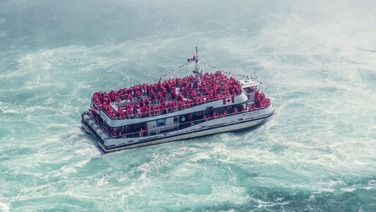 Niagara Trip - Boat Full of People Wearing Red Raincoats