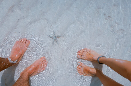 Woman's and Man's Legs Standing in Shallow photo