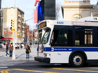New York City Sidewalk and Bus photo