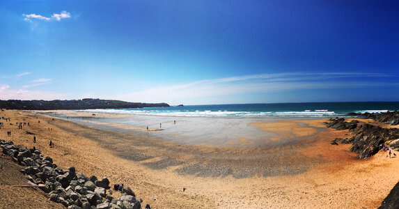 Sunny day at the beach at Newquay, Cornwall photo