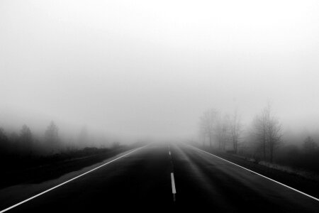 Black&white fog roads photo