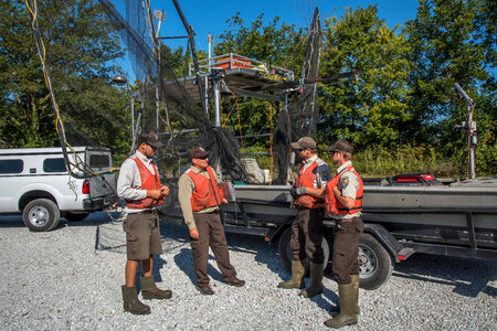 Crew of the U.S. Fish and Wildlife Service boat, The Magna Carpa, safety briefing-4
