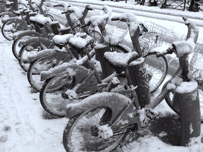 Bicycles black and white winter photo