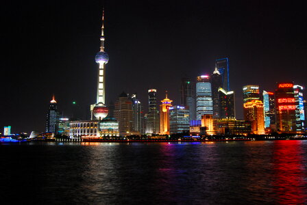 shanghai skyline at night photo