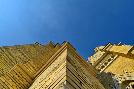 Angle bricks church tower photo
