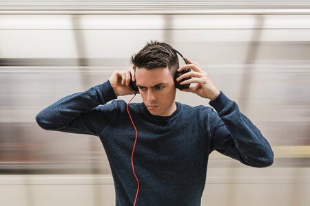 Man Listening To Headphones photo