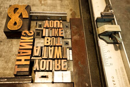 Wooden alphabet letters book printing font photo
