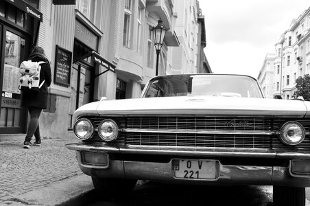 Cadillac and girl in Prague photo