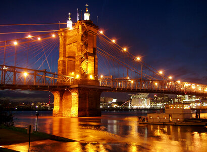 Lights on the suspension bridge in Cincinnati, Ohio photo