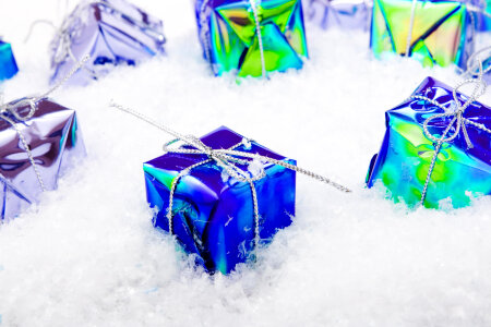 gift boxes in snow photo